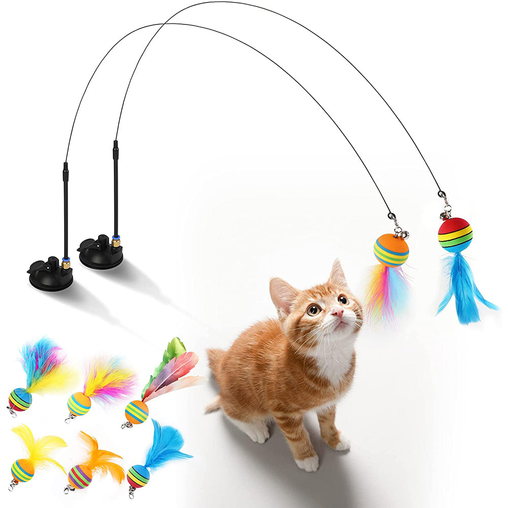 Pet Cat Toy Feather Bell Rainbow Ball