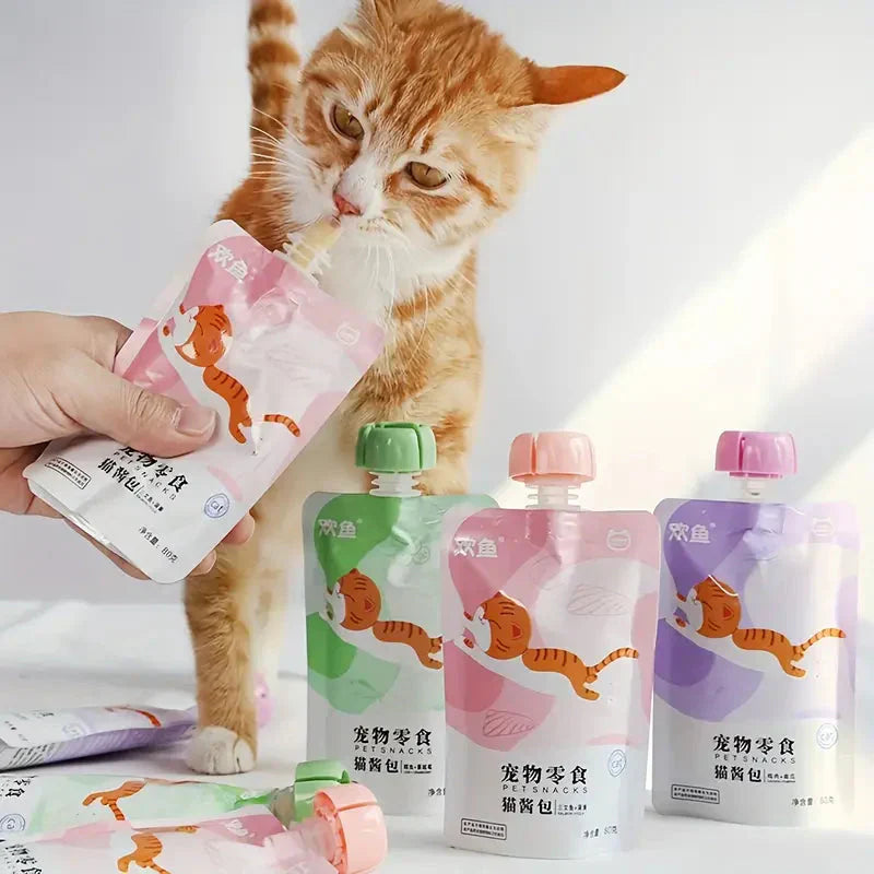 5pcs Cat Treats, Pet Fresh Meat Sauce Packs, Various Flavors Of Cat Licking Meat Sauce For Kittens Petzymart