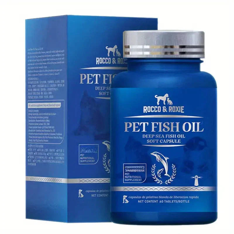 60pcs Dog Food Supplement Wild Salmon Fish Oil , Natural EPA & DHA Fatty Acids For Skin, Coat, Joints & Heart Petzymart