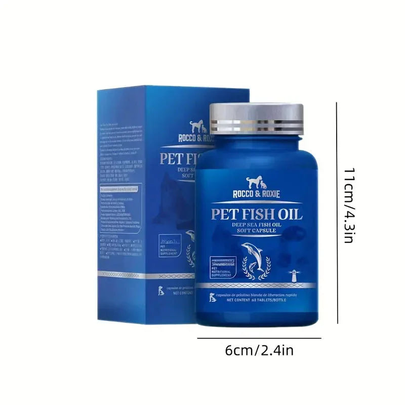 60pcs Dog Food Supplement Wild Salmon Fish Oil , Natural EPA & DHA Fatty Acids For Skin, Coat, Joints & Heart Petzymart