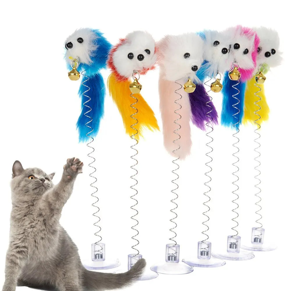 Cat Toy Colorful Suction Cup Spring Feather With Bell Petzymart