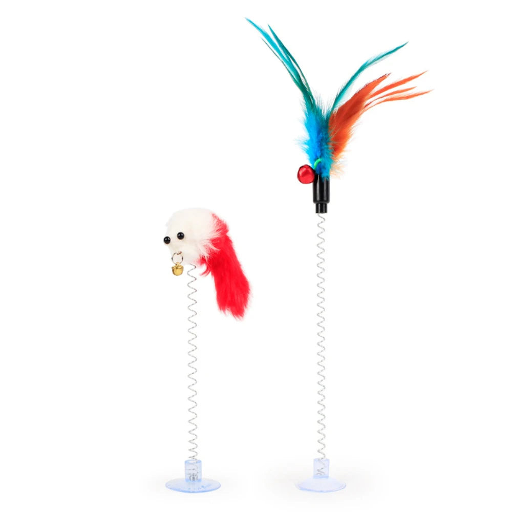 Cat Toy Colorful Suction Cup Spring Feather With Bell Petzymart