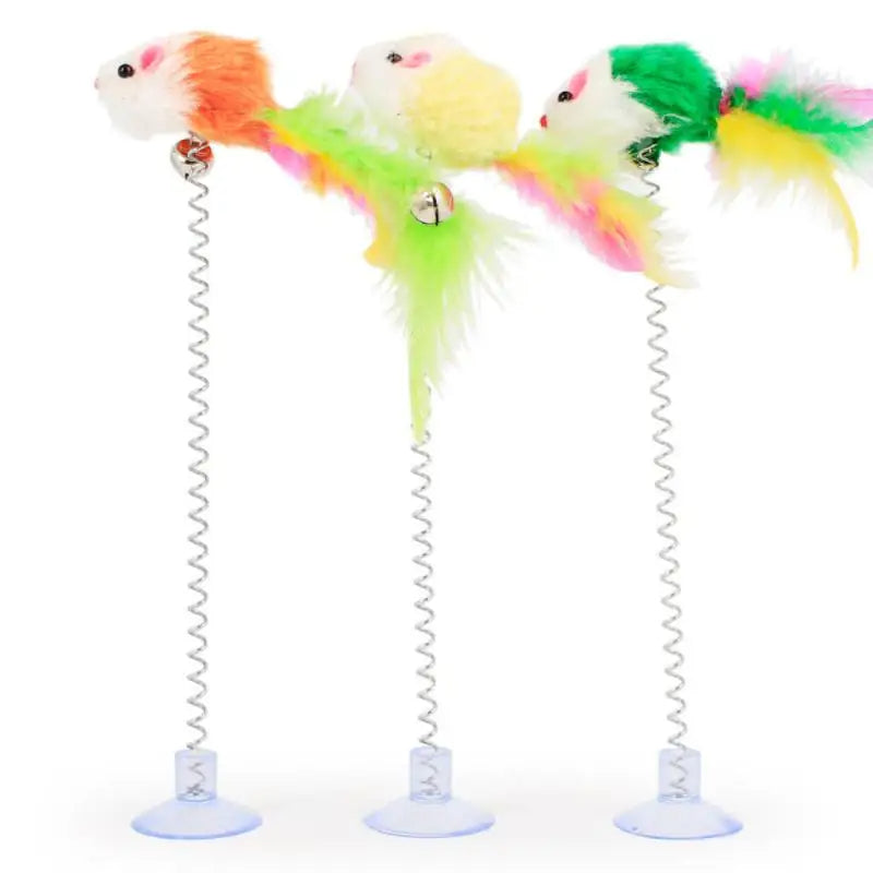 Cat Toy Colorful Suction Cup Spring Feather With Bell Petzymart