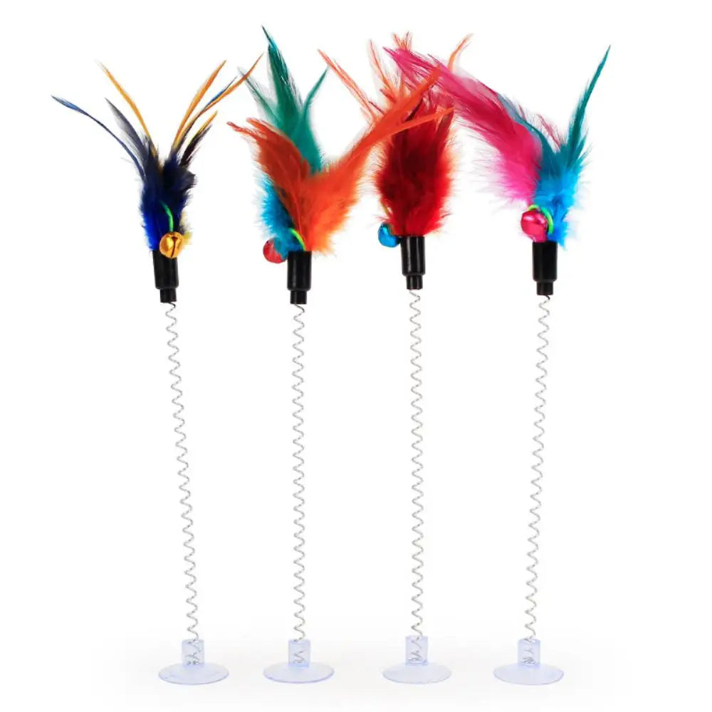 Cat Toy Colorful Suction Cup Spring Feather With Bell Petzymart