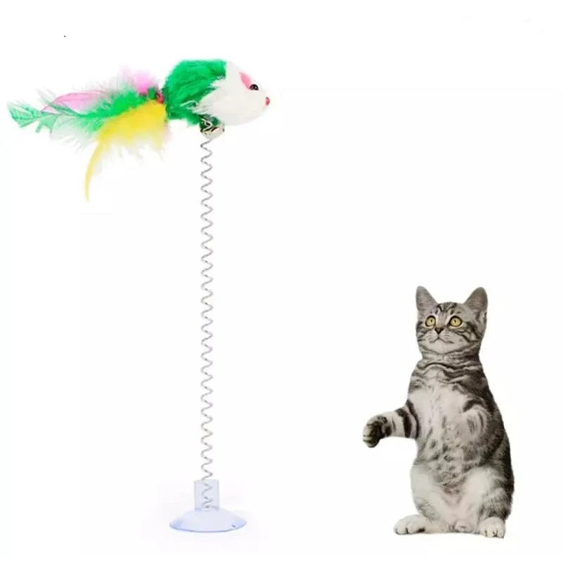 Cat Toy Colorful Suction Cup Spring Feather With Bell Petzymart