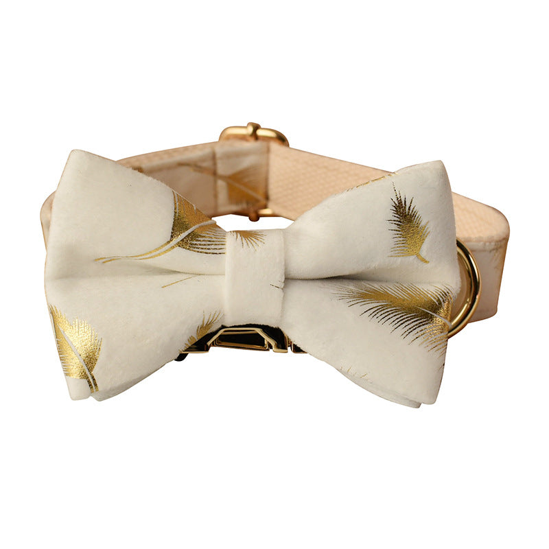 Cream Velvet Feather Print Velvet Dog Collar Petzymart