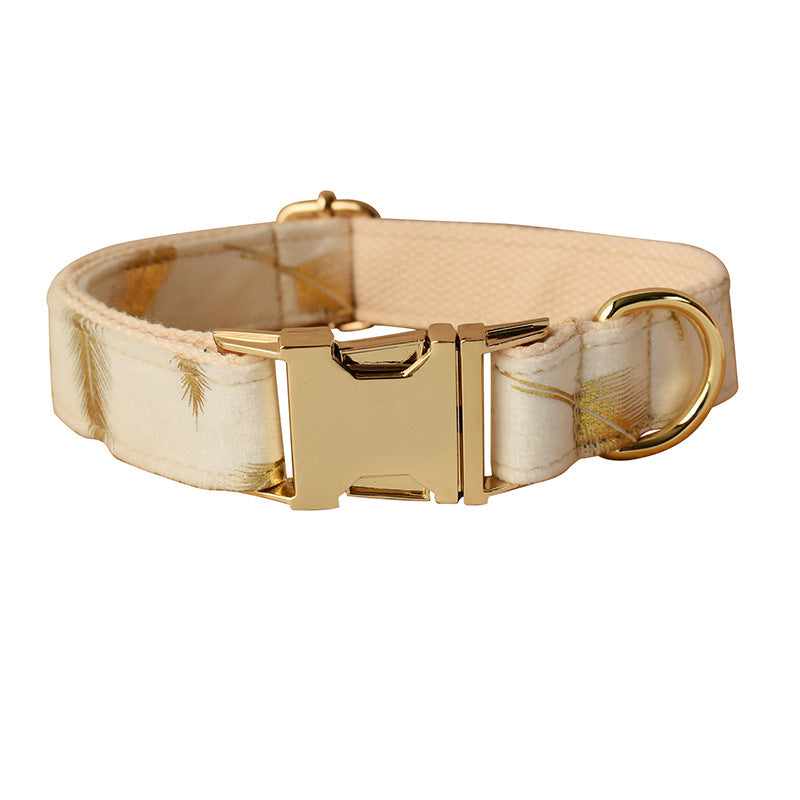 Cream Velvet Feather Print Velvet Dog Collar Petzymart