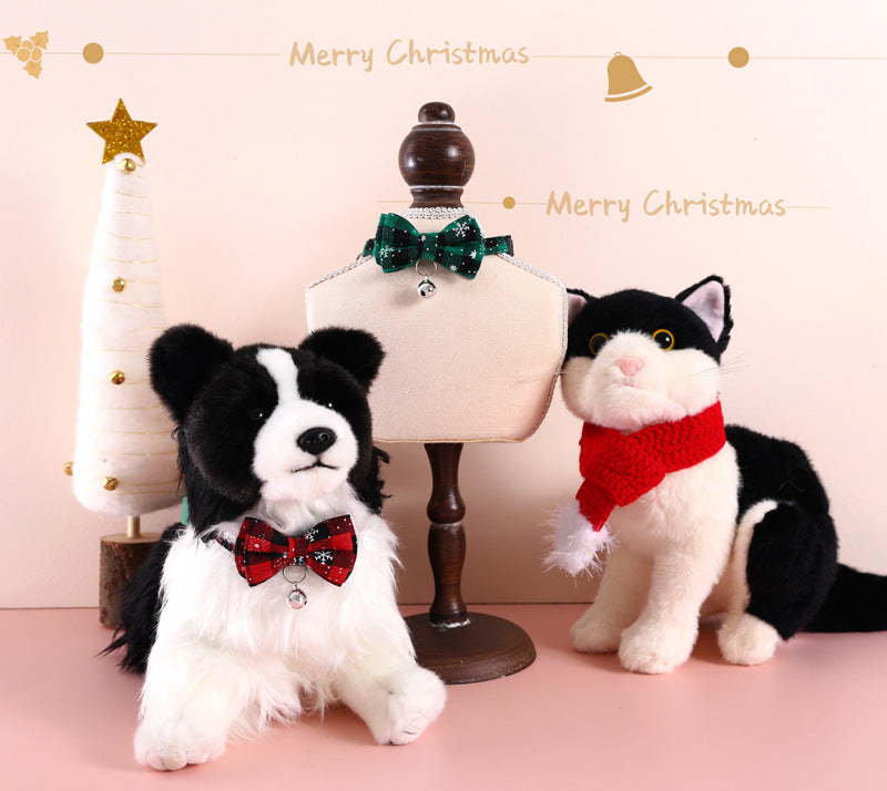 Pet Adjustable Anti-suffocation Double-layer Bow Snowflake Plaid Christmas Collar Cat Dog Bell Accessories Necklace Petzymart