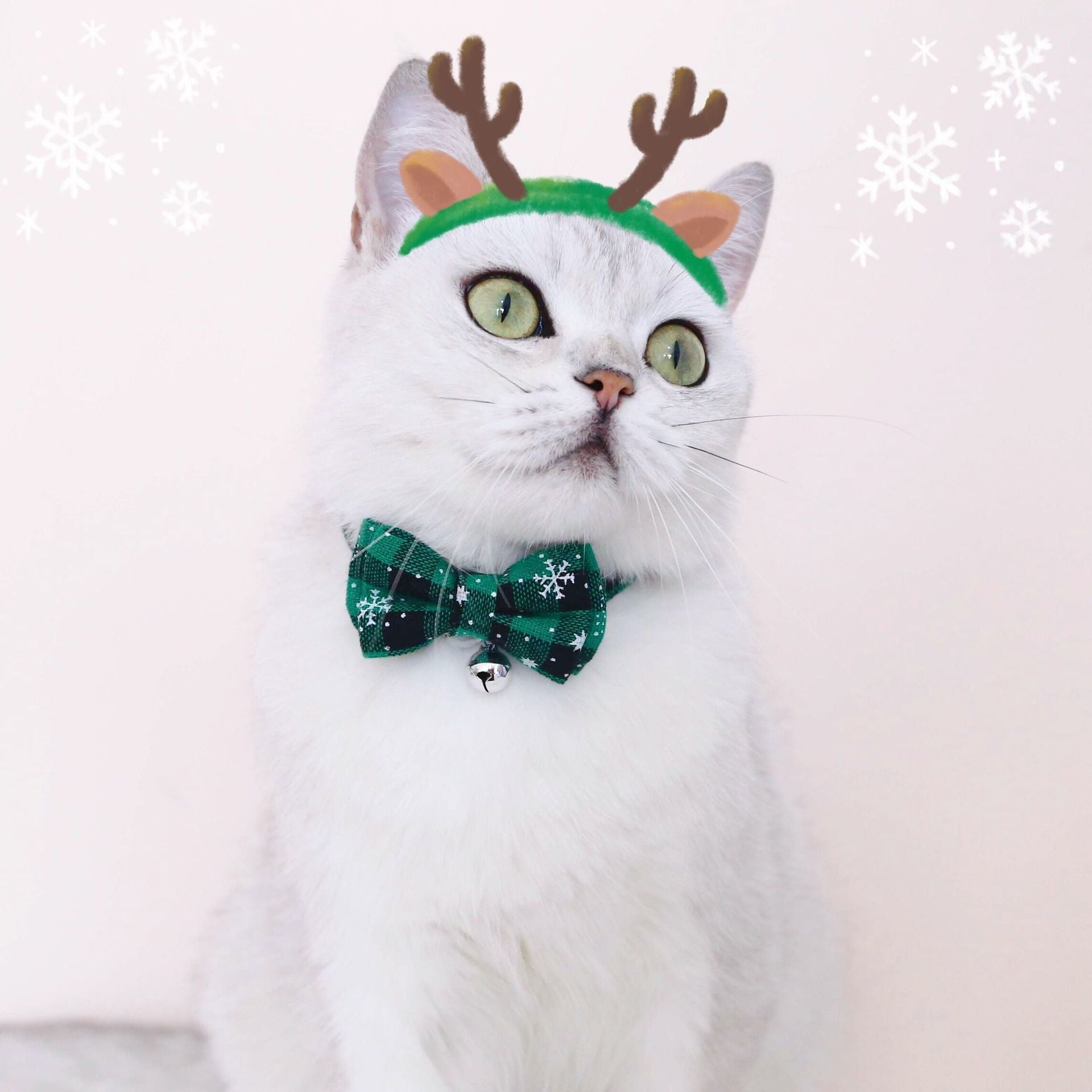 Pet Adjustable Anti-suffocation Double-layer Bow Snowflake Plaid Christmas Collar Cat Dog Bell Accessories Necklace Petzymart